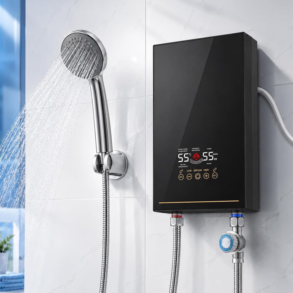 Elektrische doorstromer 5500 W - LED-display - Max 55 °C - Ideaal voor douche en badkamer - ShopVlot