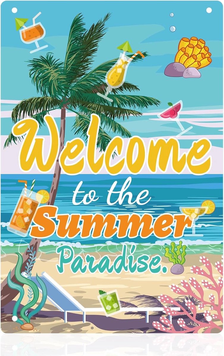 Bar Sign, Welcome to the Summer Paradise Wanddecoratie Decoratief Blikken Bord Plaquette voor Thuisbar Strandhuisjes Achtertuin Wanddecoratie, 30x20cm