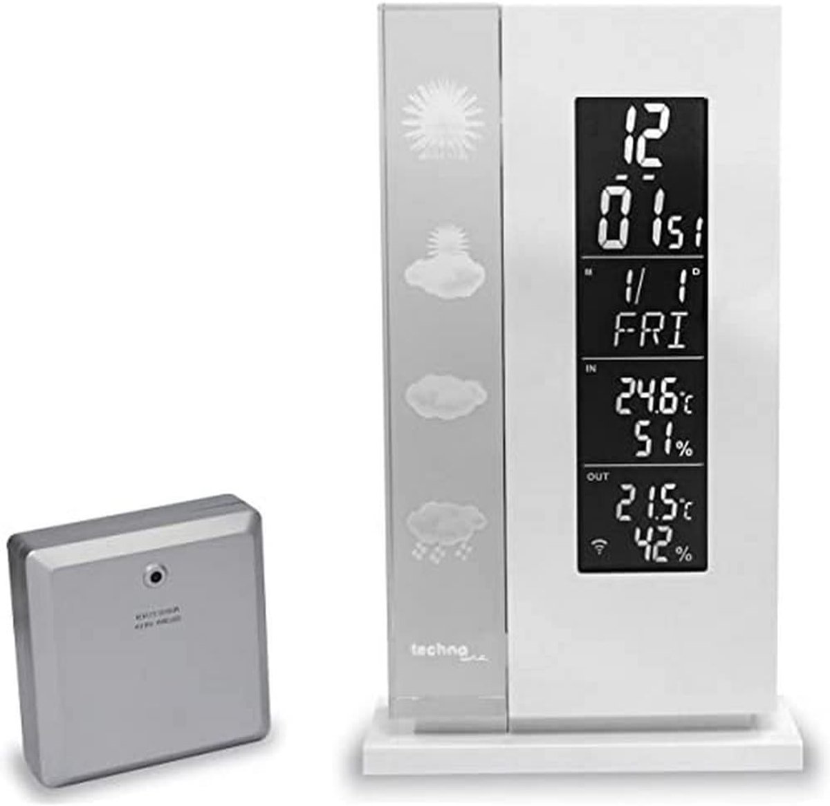 SnelShoppen - Weerstation WS 66 met Weersituatie Voorspelling, Glazen Gegraveerde 3D Weersymbolen, Binnen- en Buitentemperatuur, Modern Design, Hooggl
