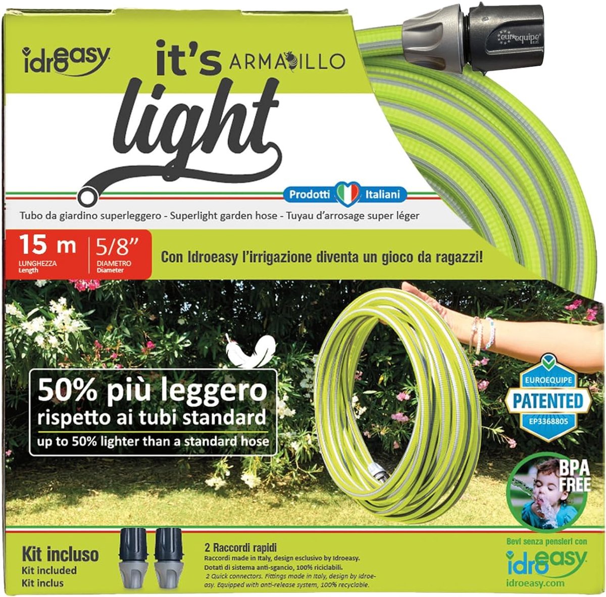 SnelShoppen - Idroeasy Armadillo Superlight 15m - Tuin Water Irrigatie Slang Lichtgewicht, Vouwvrij, Schimmelbestendig, Flexibele Tuinslang Hoogwaardi