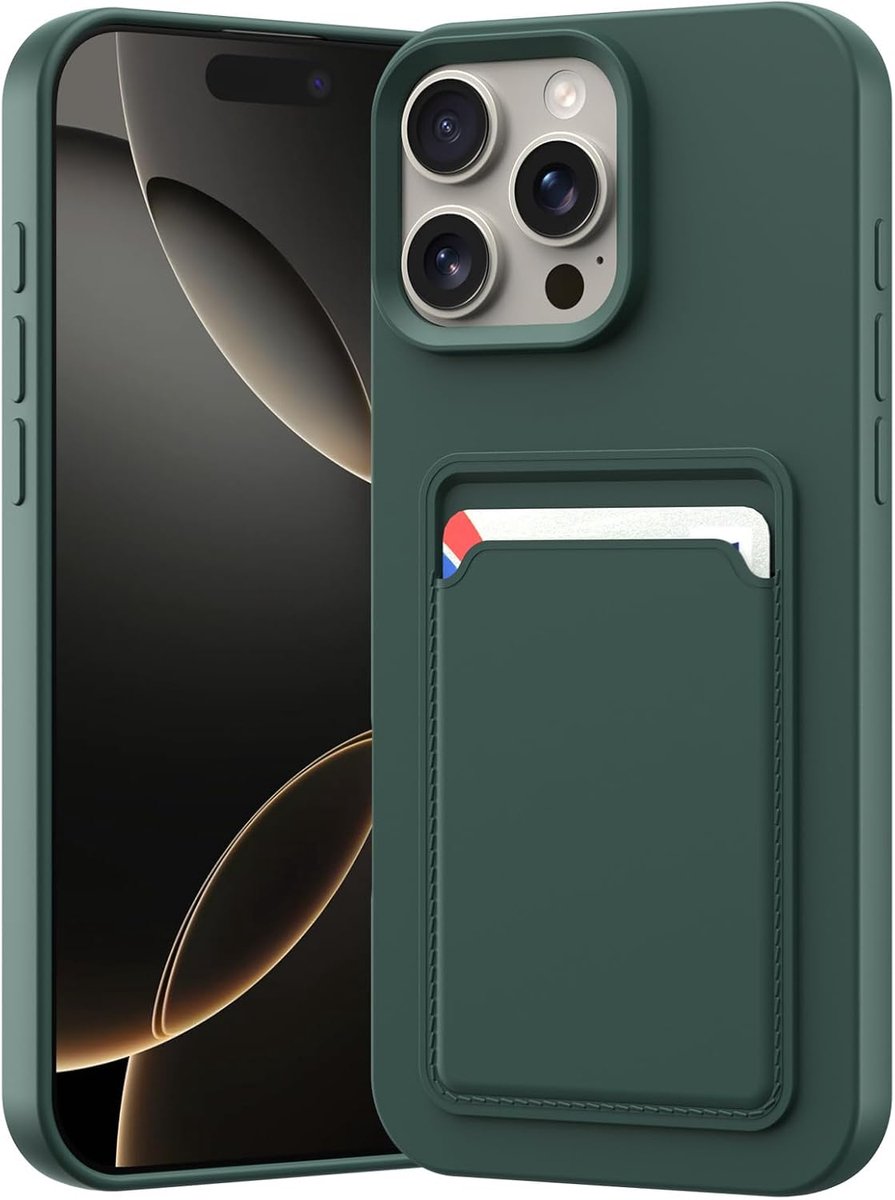 Hoes met kaartvak voor iPhone 16 Pro Max 6,9 inch 2024, siliconen hoes met kaarthouder, zachte TPU smartphonehoes voor mannen en vrouwen Geschikt (Groen)