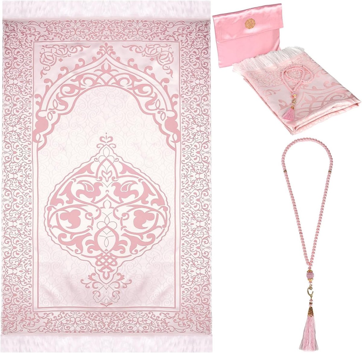 Zacht gebedstapijt met gebedskralen voor mannen en vrouwen, ideaal voor Ramadan en Eid geschenken, comfortabel en stijlvol (roze) (rood)
