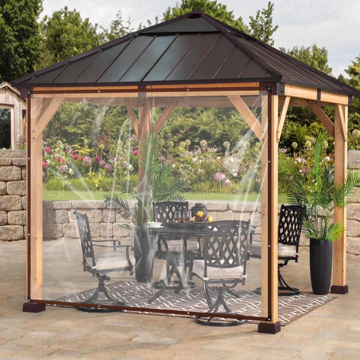 Outdoor waterdicht zeil met touw, stofdichte oogjes transparant zeil voor outdoor windbescherming voor tuinmeubelen, planten, terras, kippenhok, kas (2,5 × 3 m)