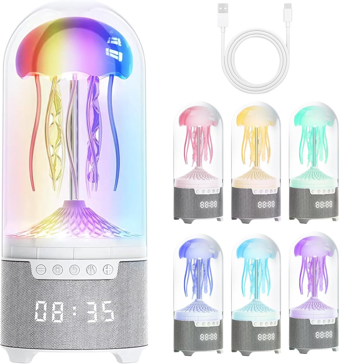 Jellyfish lamp met Bluetooth speaker - 5 in 1 multifunctioneel - 7 kleuren mood lamp - ontspannende nachtverlichting - ShopVlot