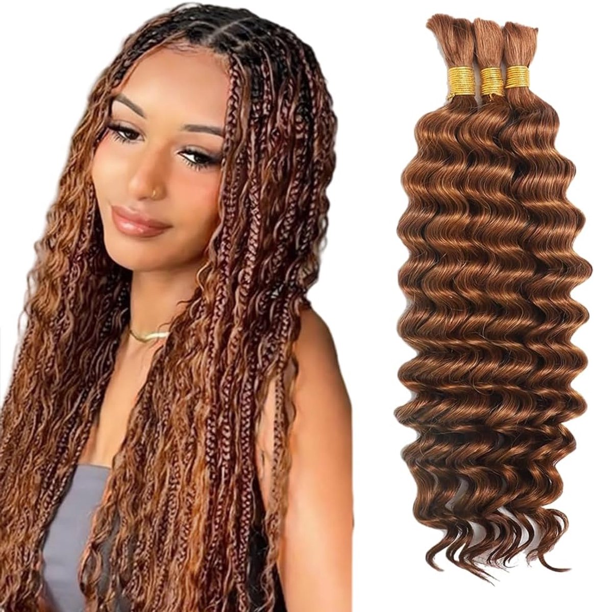 Wave Bulk hair for Braiding #30 Light Brown Menselijk haar No Weft Premium Braiding Hair Extensions for Boho Braids With Minimal Tangle 3 Bundles/Pack 20 20 20 Inch