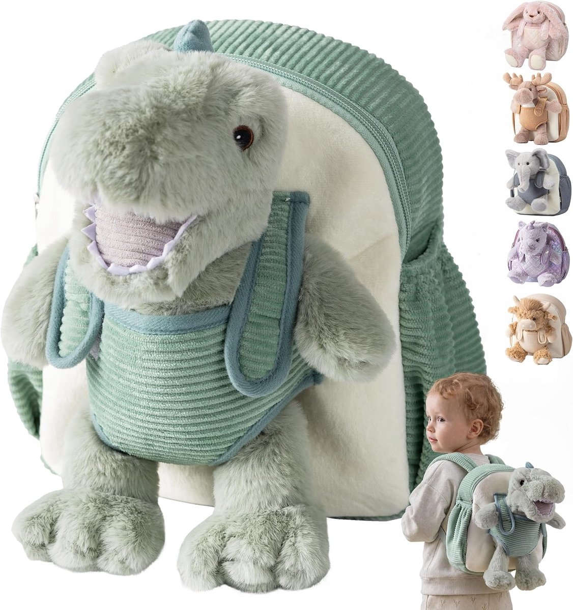 Kleuterschoolrugzak, Dinosaurus Rugzak met Afneembaar Speelgoed, Schooltassen voor Meisjes van 1 2 3 Jaar, Zachte Pluis Kinderrugzak, voor Kinderopvang & Reizen, Baby Geschenken