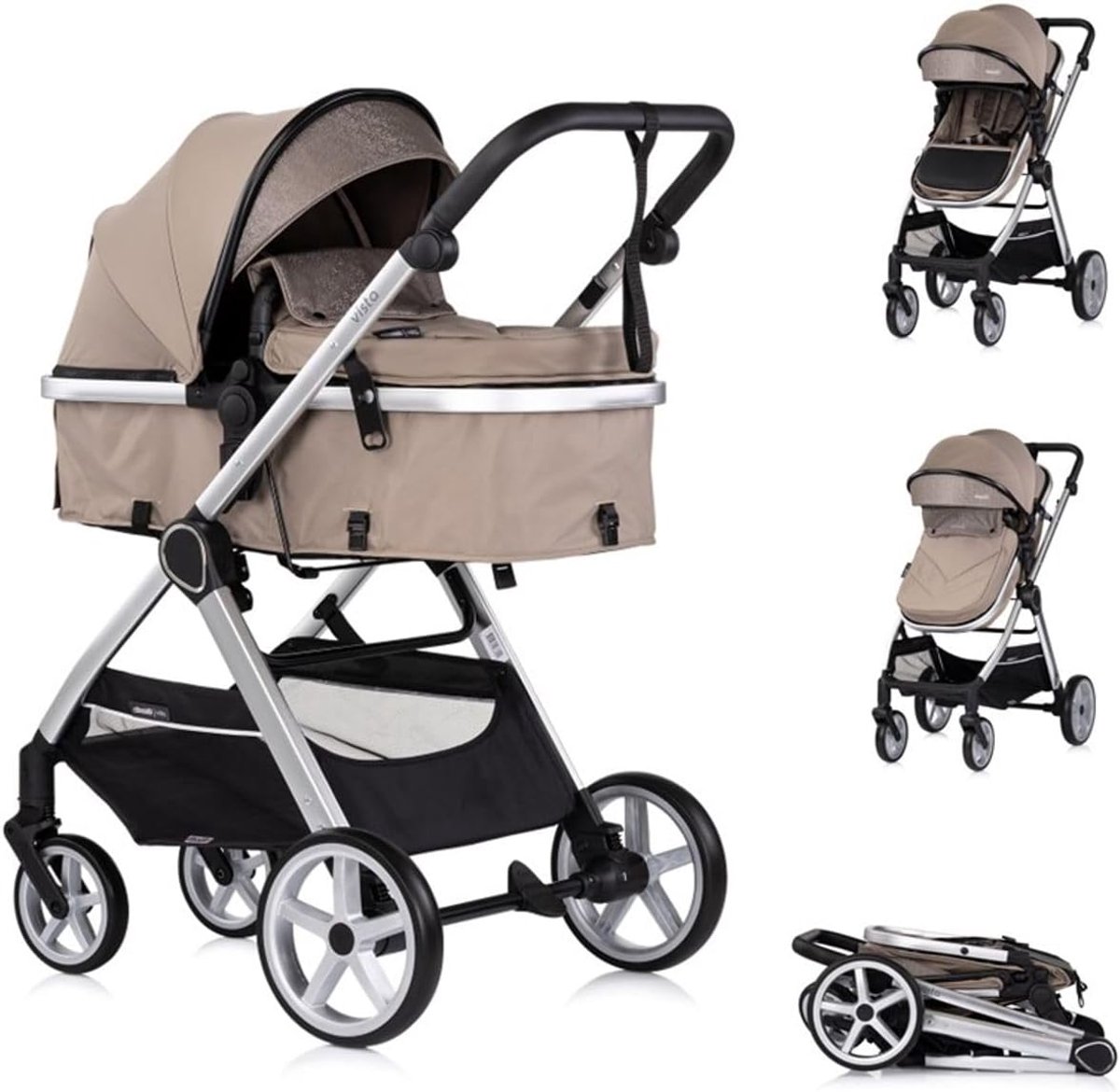 Kinderwagen 2-in-1 combinatie - Beige - Inclusief luiertas en voetenzak - Geschikt van geboorte tot 36 maanden - ShopVlot