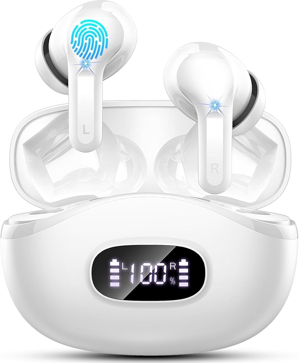 SnelShoppen - Draadloze Bluetooth Hoofdtelefoon 5.3 met Ruisonderdrukking, 4 ENC-Microfoons, 48 Uur Diepe Bas, USB-C, IP7 Waterdicht, Ideaal voor Fees