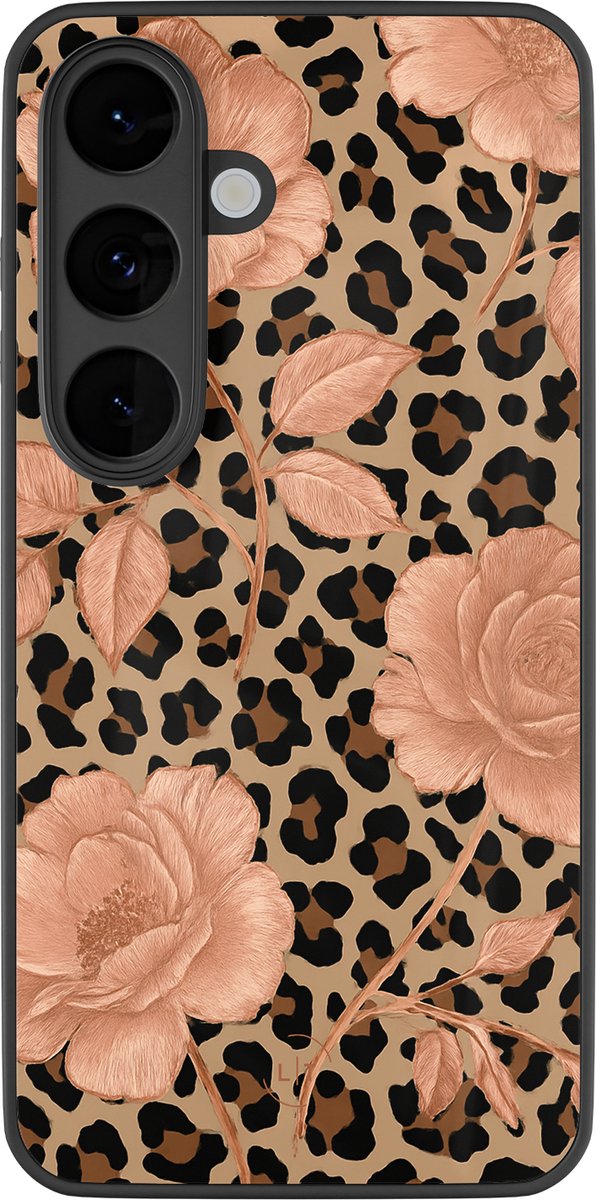 Hoesje geschikt voor Samsung Galaxy S26 - Leo flowers - Luxe Glazen Hardcase - Print / Illustratie - Groen
