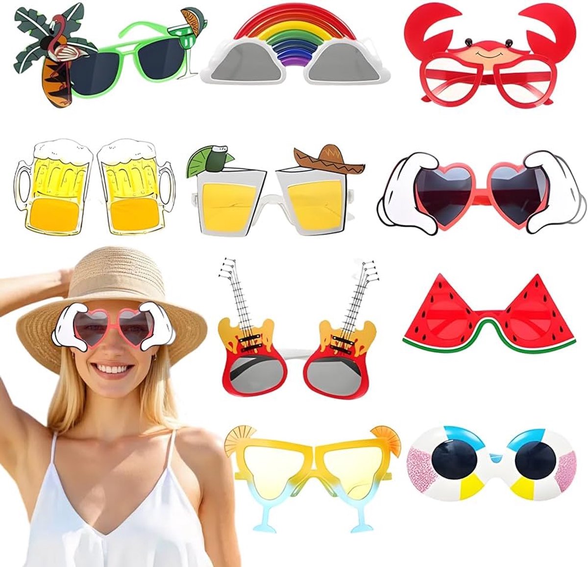 Brillen, Hawaï-partyzonnebril, grappige zonnebril, unieke Hawaiiaanse grappige zonnebril, feestbril, geschikt voor zomerfeest, verjaardagsfeest