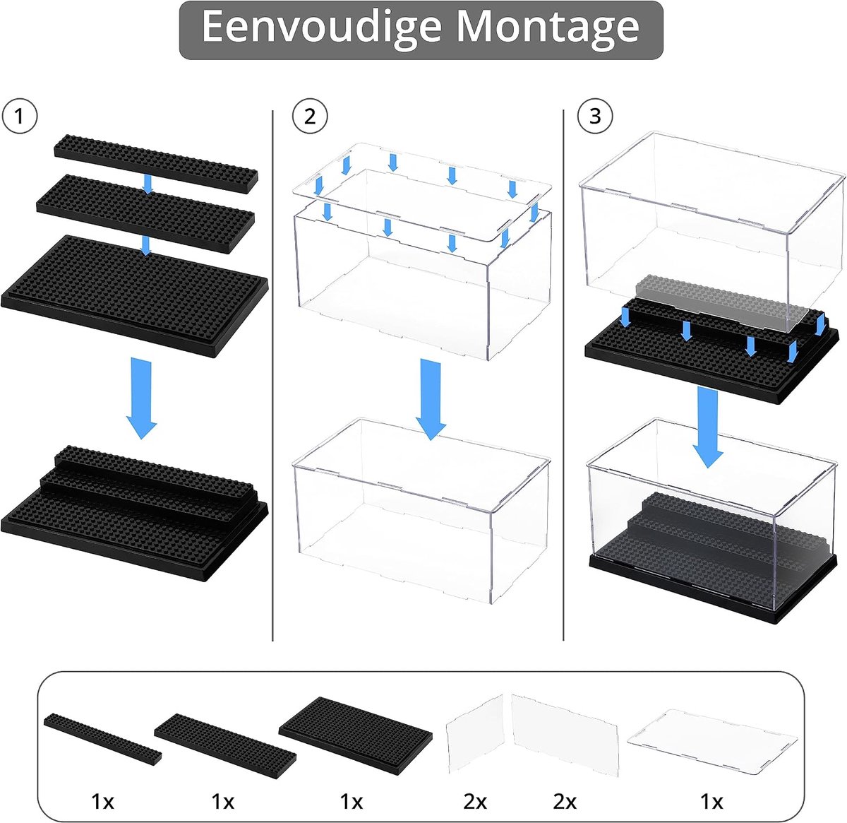 Shore 3-Laags Acryl Display Case, Transparante Opslag Doos (2 Pak) | Voor Minifigures, Blokken Modellen & Brick Action Speelgoed, Stapelbaar, Stofvrije Container met Nop Basisplaten