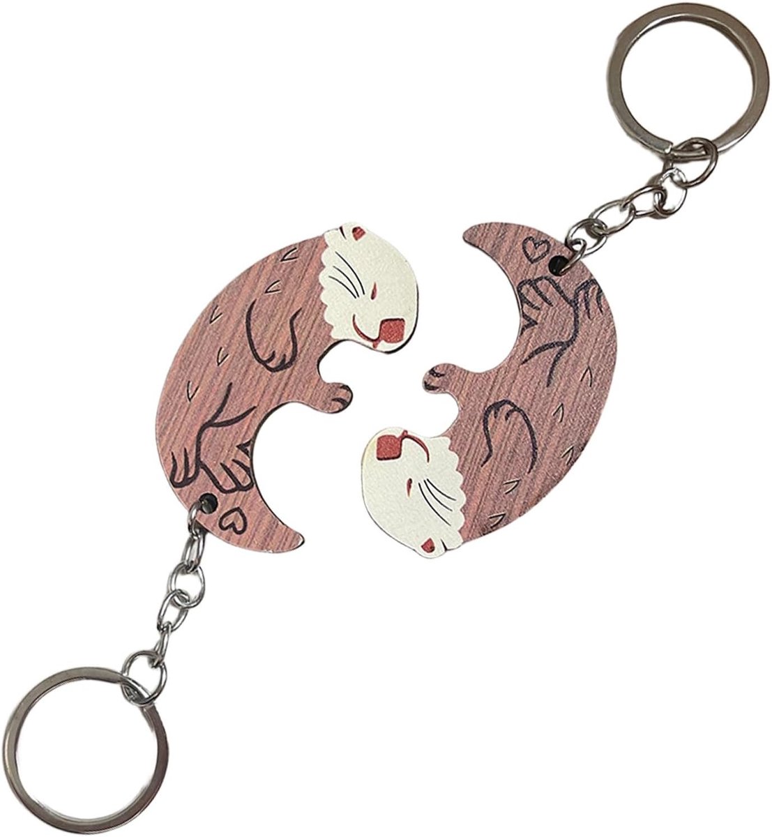 Set van 2 Otter-sleutelhangers, houten partner-sleutelring, dierenpaar-sleutelring, otter-cadeau, paar-sleutelhanger voor koppels, vriendschaps-otter-motief, beschermengel-sleutelring, veelkleurig