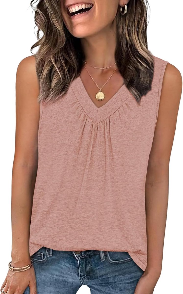 Dames Tanktops Zomer V-hals Top Losse Pasvorm Blousetop Basic Casual Mouwloos T-shirt Lang Vest