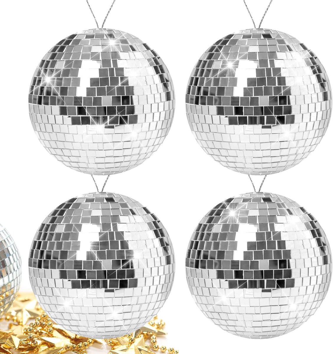 10 cm spiegelbol, discobal, 4 stuks zilveren spiegelbol, disco bal, spiegelbal, hangbol voor feest, verjaardag, bruiloft, decoratie, lichteffect
