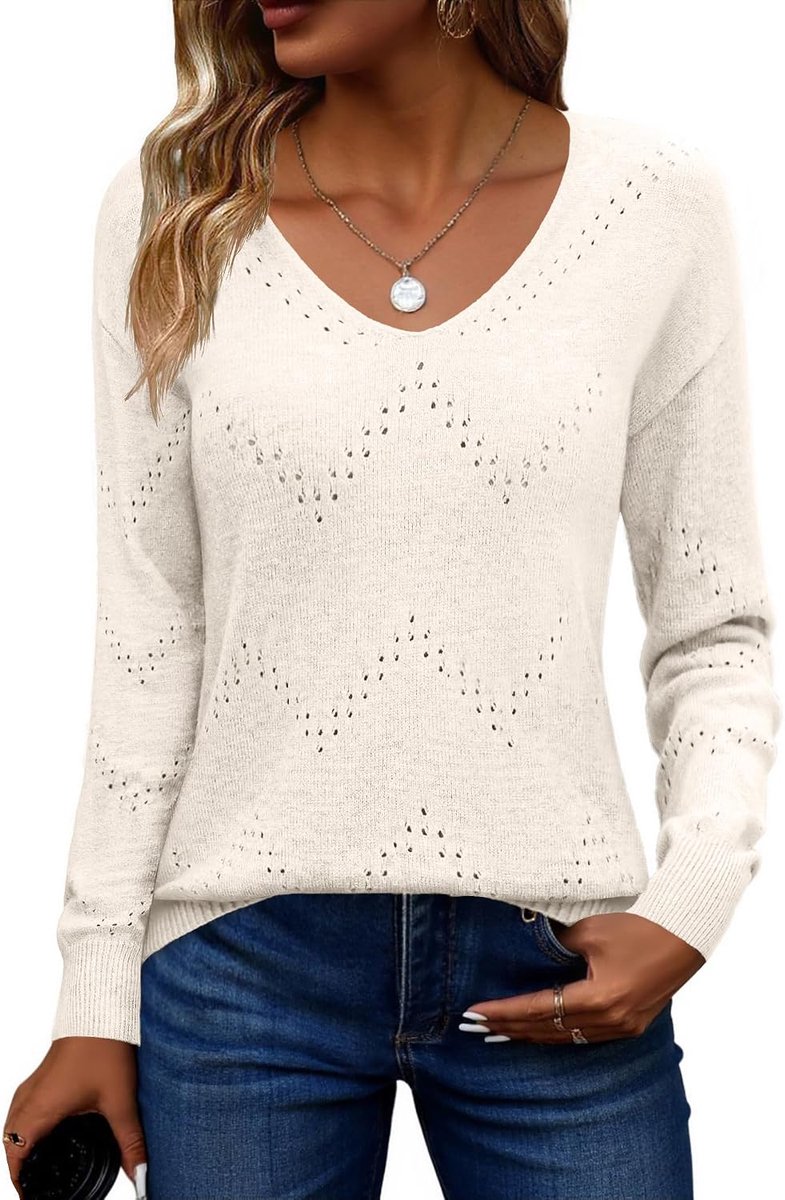 Elegante gebreide trui voor dames, V-hals, gehaakte pullover met lange mouwen, modieus, effen, casual bovenstuk, S-XXL