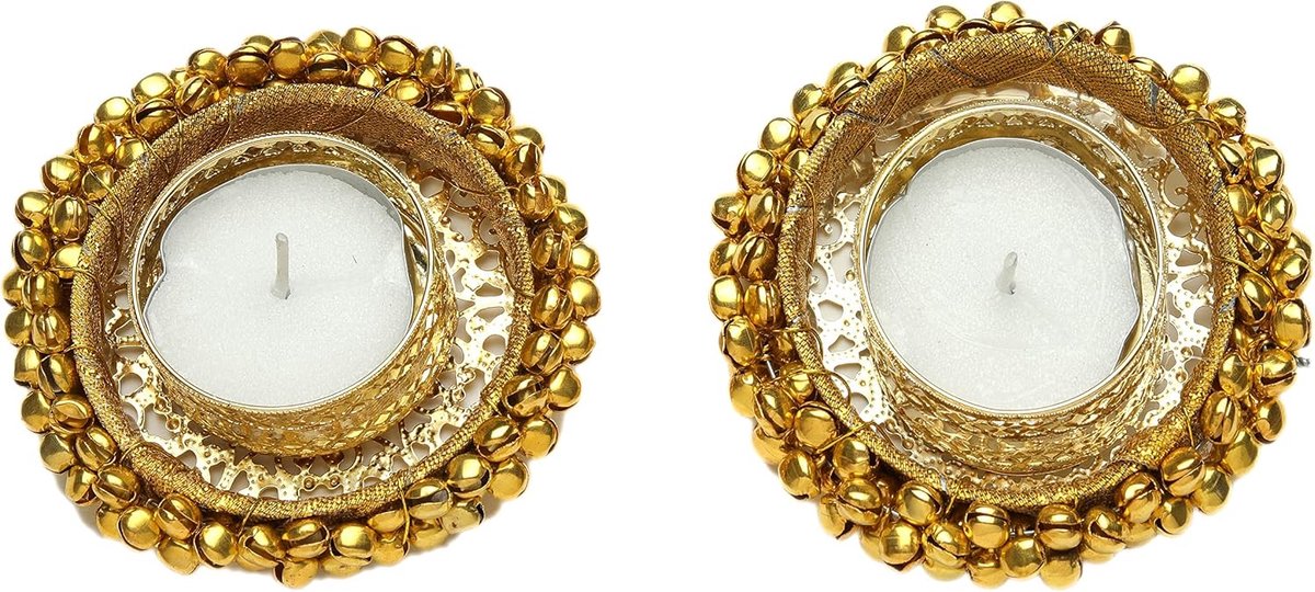 Tea Light Handmade Tea Light Candle Holder Diya Set of 2 Golden T Lights Candle Stand for Festival Lighting Accessories Home Decor Indian Traditional Decorations (Without Wax) Size- 3"