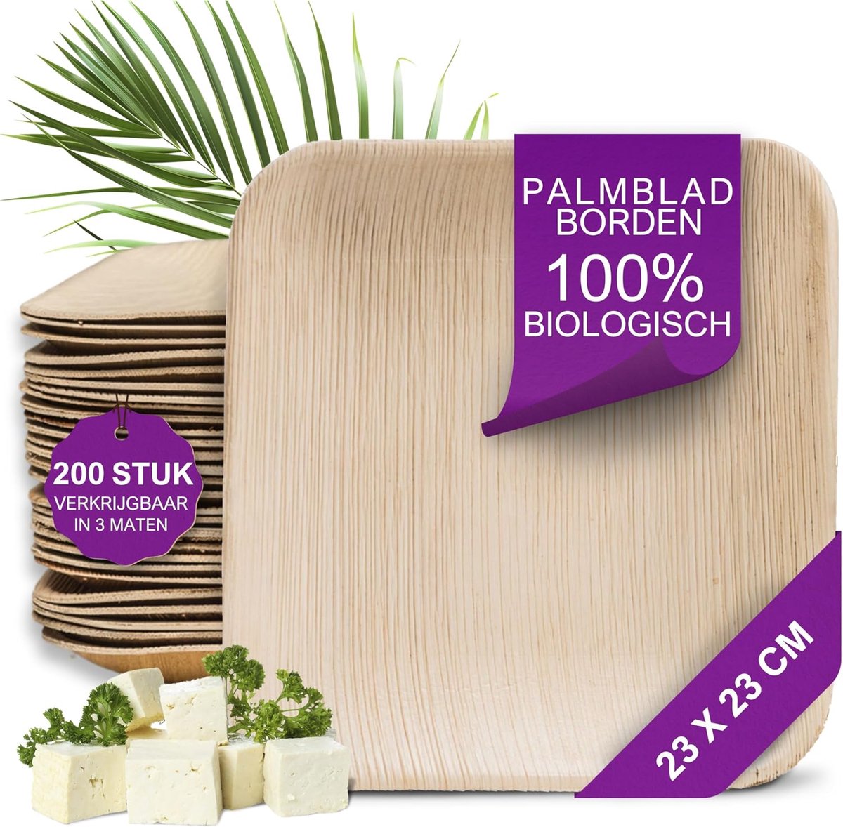 Palmblad Borden – 200x Vierkant Bord 23x23cm - Composteerbaar Eersteklas Wegwerp Servies - Milieuvriendelijke Wegwerp Bord - Palmblad Feest Servies