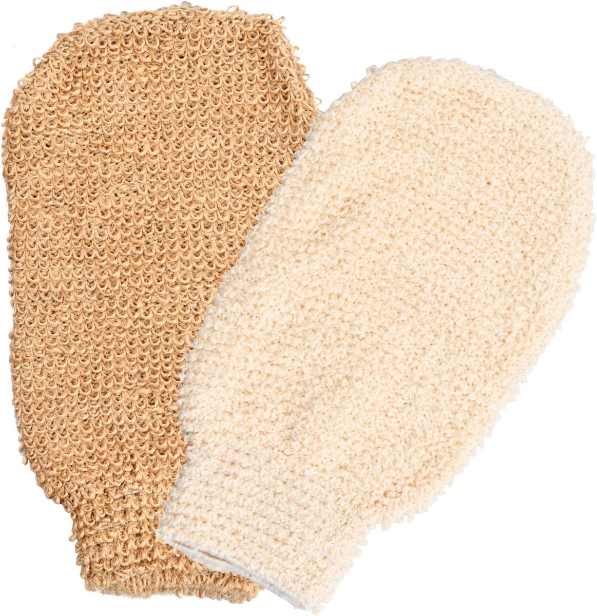 paar peeling handschoenen, linnen exfoliërende handschoenen, hamam-handschoen geschikt voor elke hand, massagehandschoen, peelinghandschoen voor het lichaam (abrikoos, kaki)