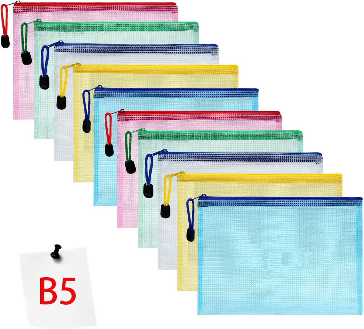 Plastic portefeuilles, 10 stuks B5 ritszakken mesh documenthouder documentmappen plastic zakken rits bestand portemonnee voor school kantoor huiswerk reizen opbergzakken (veelkleurig)