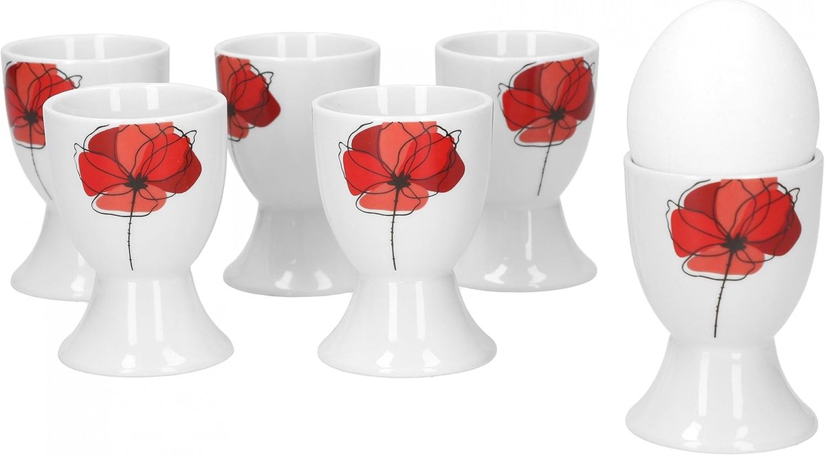 Well set van 6 eierbekers Monika | rond Ø 48 mm | h 70 mm | eierstandaard hoog | Egg Cup | klaproos rood | edel porselein servies | gastronomie
