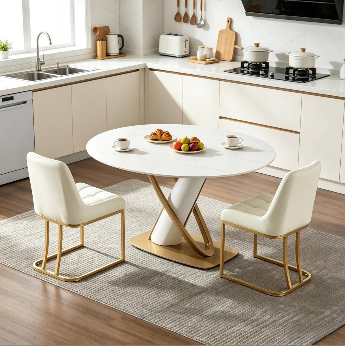 MIVRAY Eetkamerstoel Set Van 2 - Gestoffeerde Stoelen Met Armleuningen - Voor Eetkamer, Keuken En Woonkamer - Fluweel En Metaal - Beige