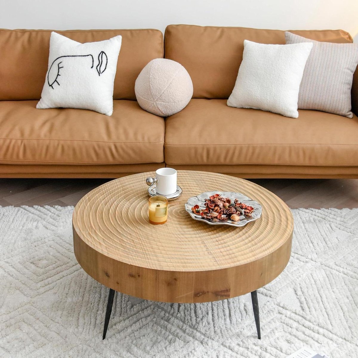 Ronde salontafel - Woonkamertafel - Woonkamer organiseren - Watergolf design - 60x60x42 cm - Vintage bruin
