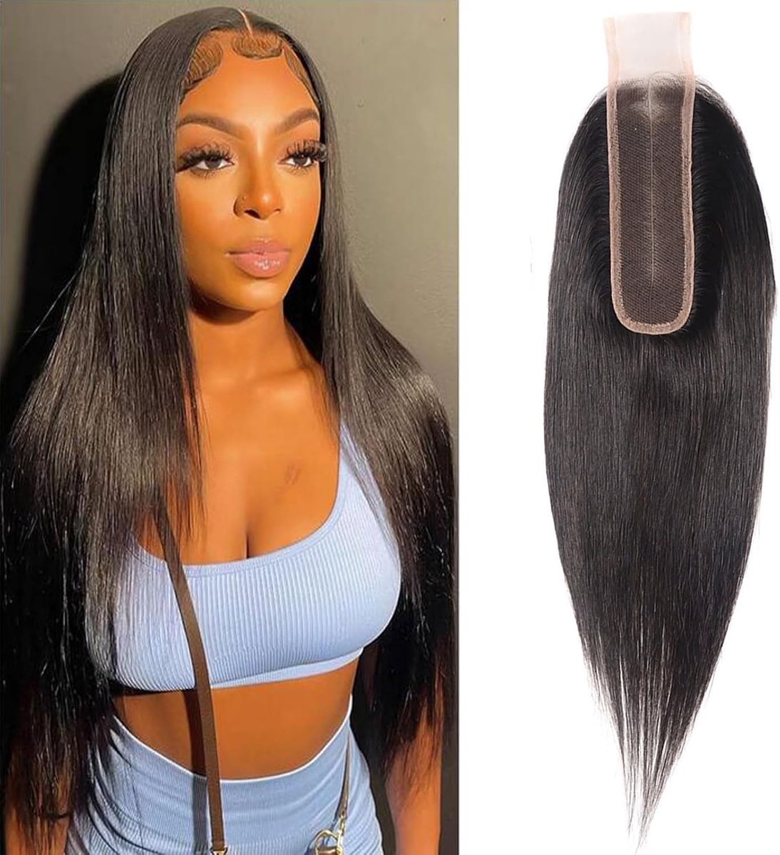 2x6 Closure Human Hair 12 Inch Brazilian Virgin Straight Free Part Closure with Baby Hair Swiss Transparent Lace Sew in Natural Colour