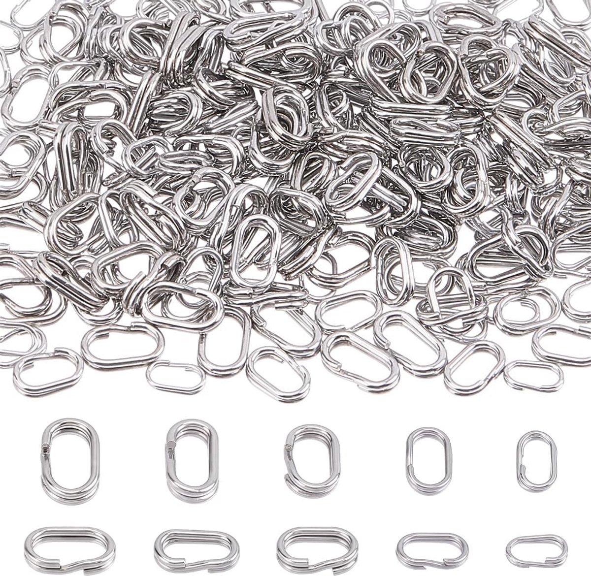 250 Stks 5 Stijlen Ovale Split Ringen 304 Roestvrij Staal Dubbele Springringen Dubbele Loop Ring Sluitingen Connector Sluiting Sleutelhanger Links Loop Voor Sieraden Maken Vissen