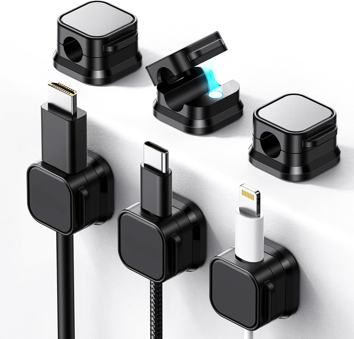 Magnetische kabelhouders set van 6 - zelfklevende kabelclips - voor 0-7.5mm kabel - eenvoudig gebruik met één hand - ShopVlot