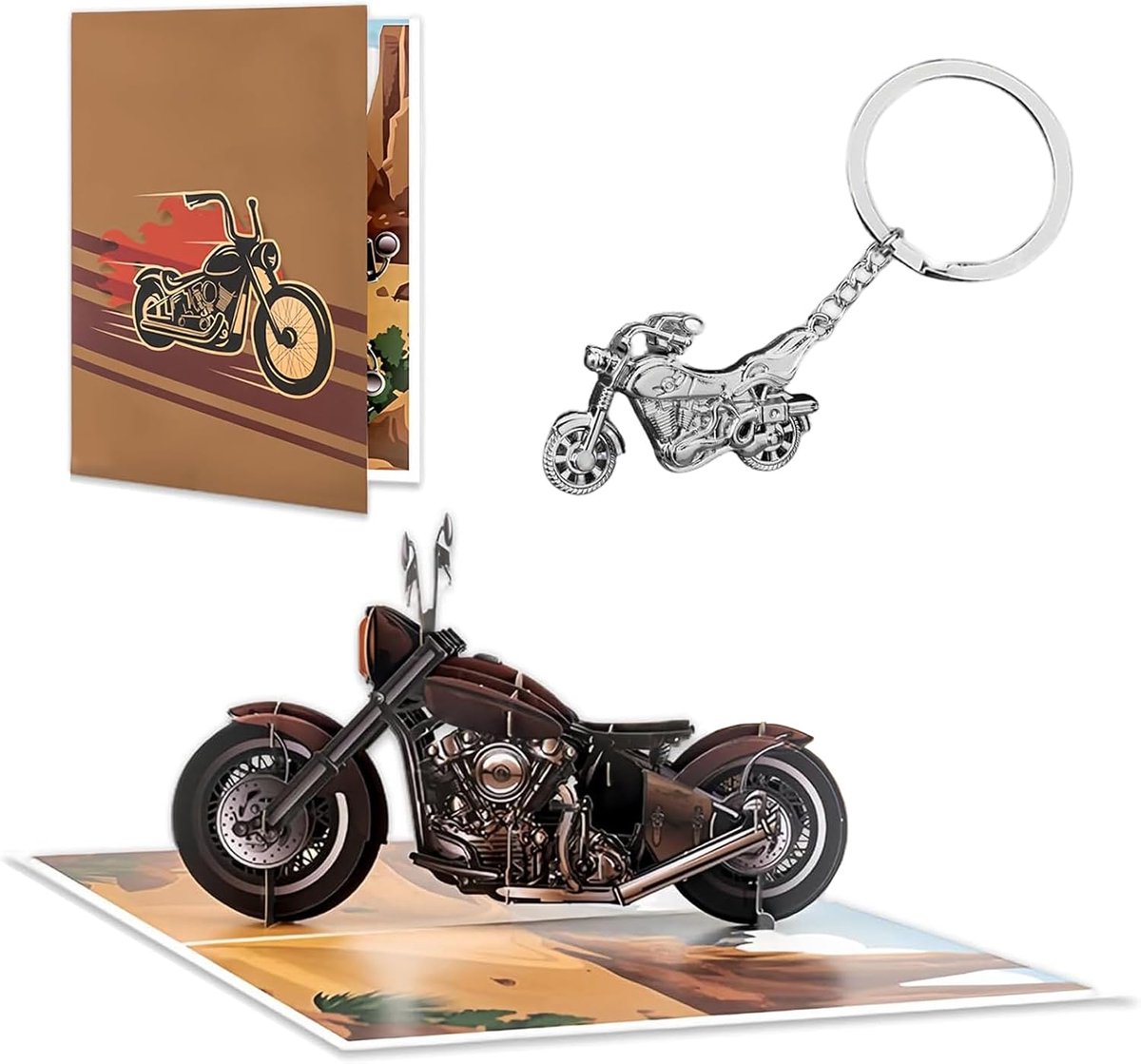 3D motorfiets verjaardagskaart, klassieke motorkaart verjaardag, met sleutelhanger motorfiets-envelop, grappige verjaardagskaarten voor mannen voor bikers en motorrijders voor verjaardag