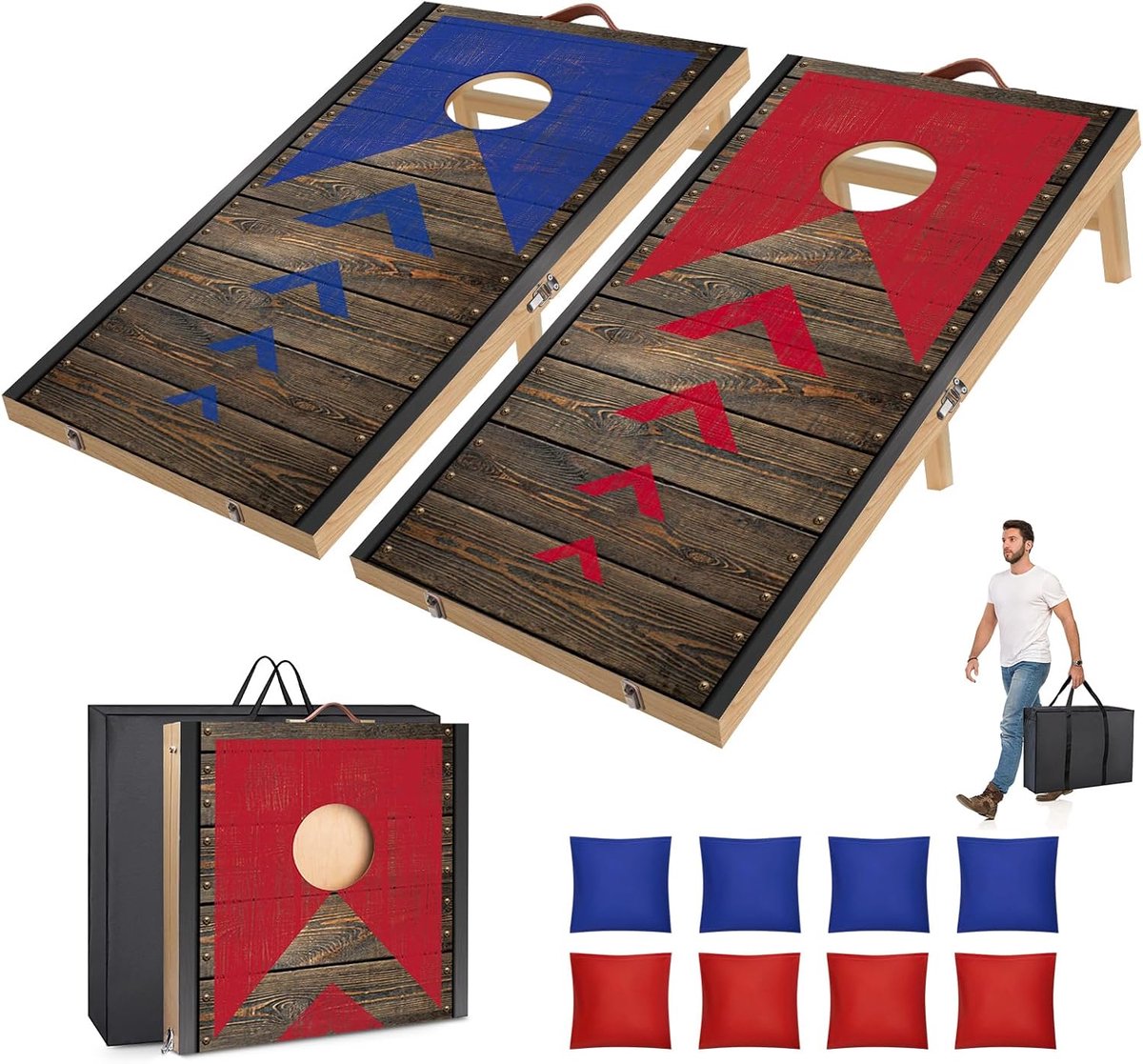 SnelShoppen - Vouwbaar Cornhole Spel 90 x 60cm met 8 Bonenzakjes en Draagtas voor Buiten, Tuin, Strand, Feest, Camping, Gezellig Spel voor Kinderen en