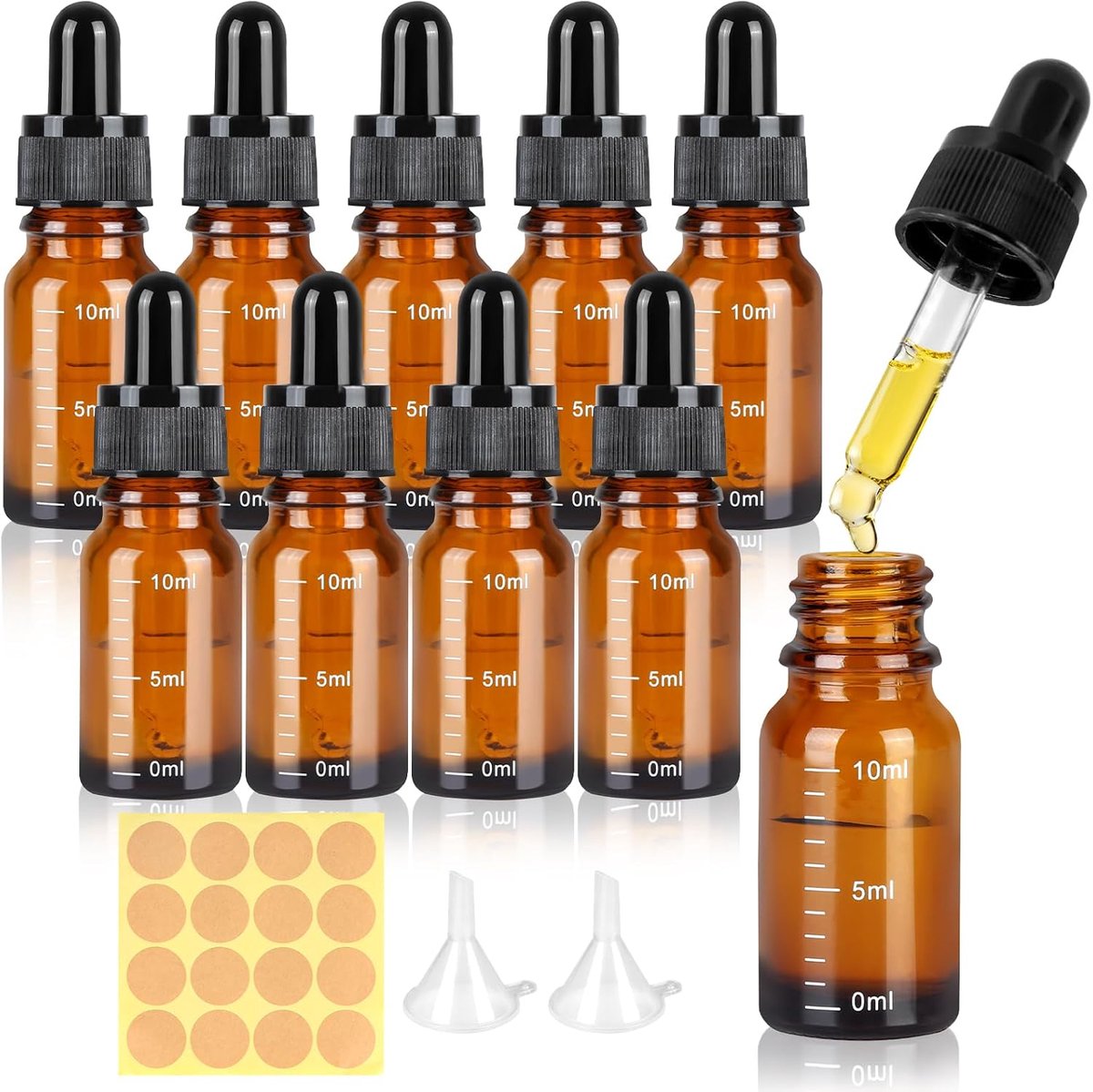 10 stuks, 10 ml, bruine fles met pipet, glazen druppelfles met