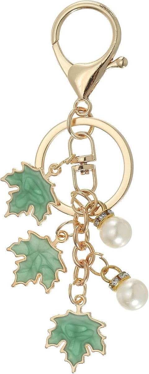Esdoornblad sleutelhanger, esdoornblad emaille plant sleutelhangers schattige herfst sleutelhanger charme met parel hanger voor vrouwen portemonnee autosleutel rugzak handtas accessoires