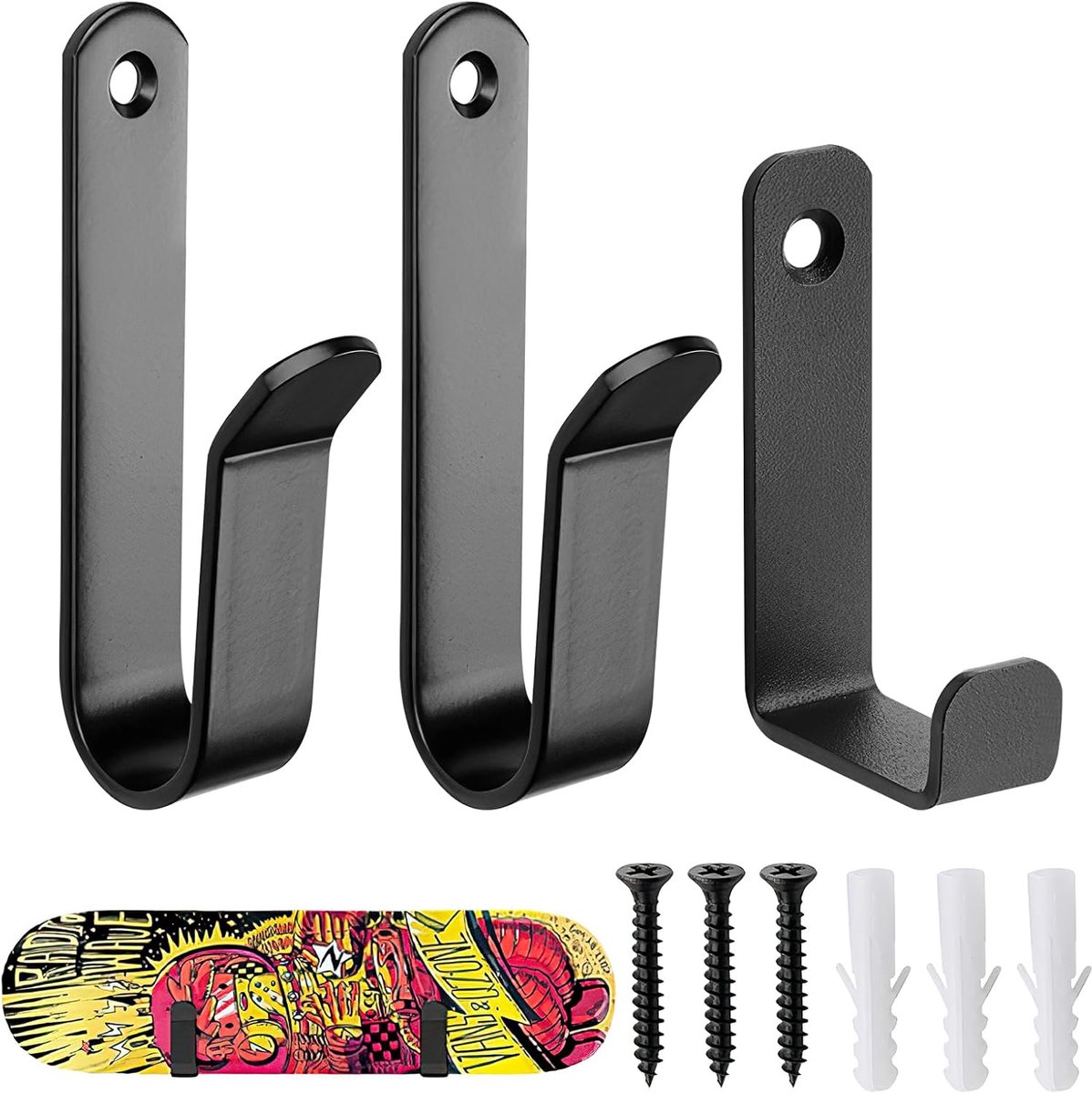 2 stuks snowboard wandhouder horizontaal skateboard snowboard wandhouder voor skateboard longboard opslag snowboard wanddisplay + 1 haak om te schroeven, kledinghaak