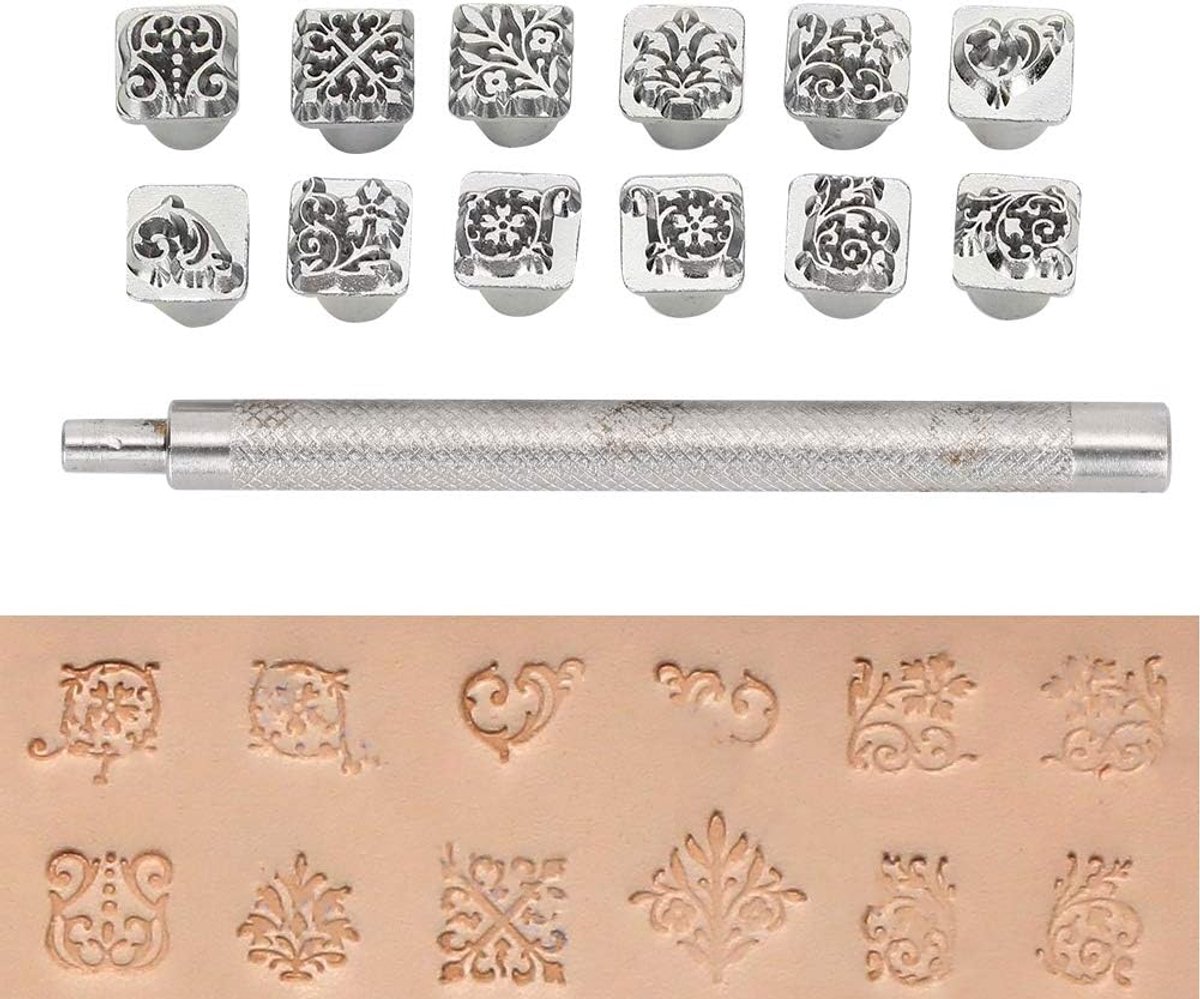 12-delige Lederbewerking Gereedschapsset, Stempels en Präglingsstämplar voor DIY Leathercraft, Embossing en Beveler Tools