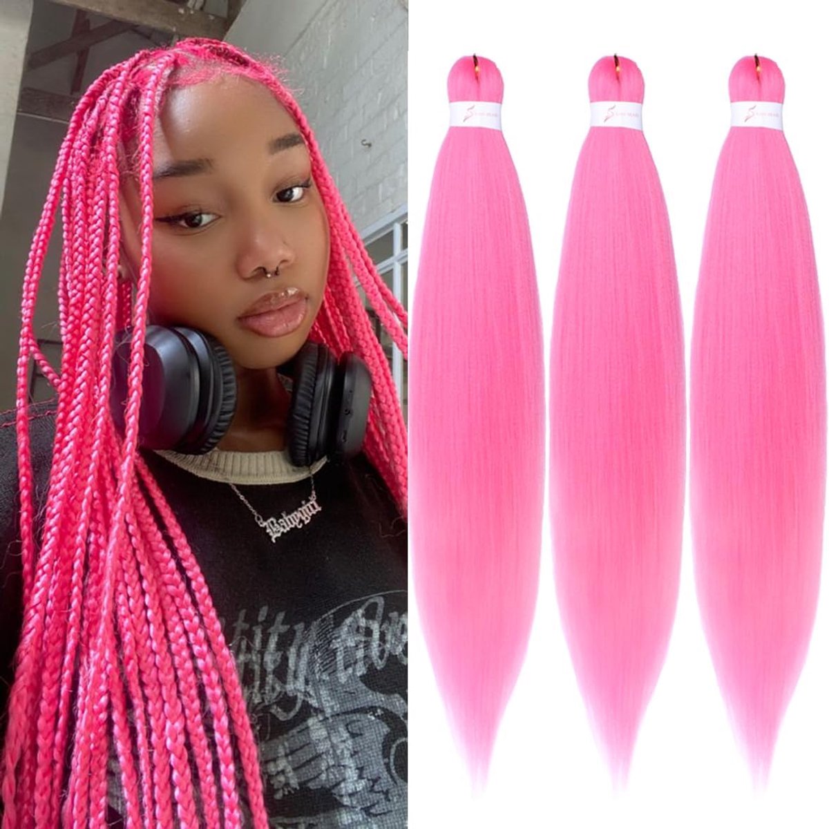 Haarextensies - 66 centimeter vlechten voor box braids, roze