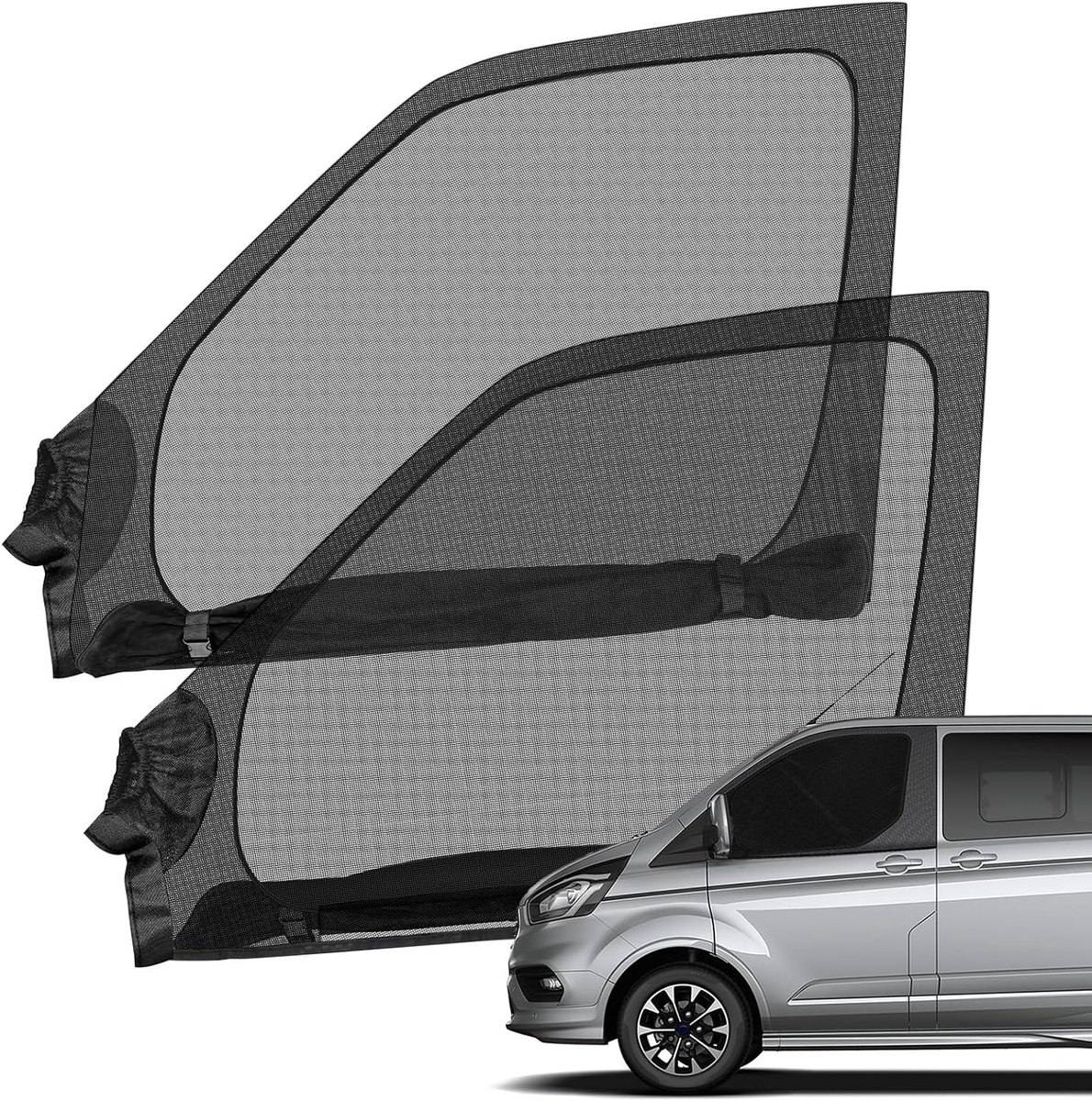 vervanging voor Ford Transit Custom 2012-2025, magnetische muggennetten, ademend, voor zijramen, 2-delig, met privacydoek