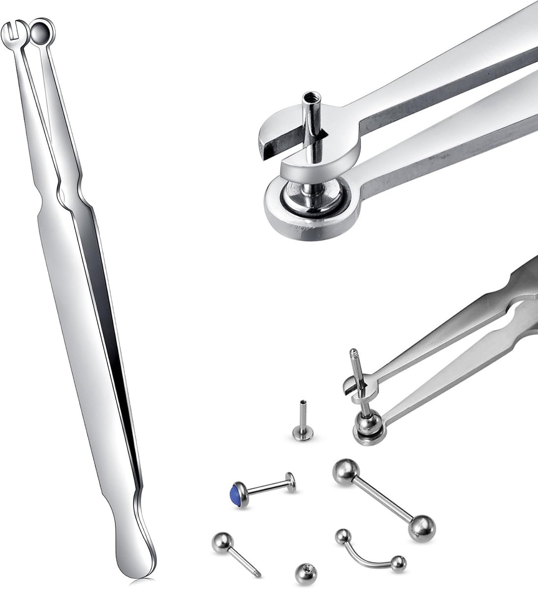 3mm 4mm 5mm Piercing Pliers Grijp en Houd Sieraden Bal Tool, Roestvrijstalen Piercing Gereedschap voor Schroeven op en uit Dermal Anchor Bal Pincet, Bal Grip Verwijderingstang, Roestvrij