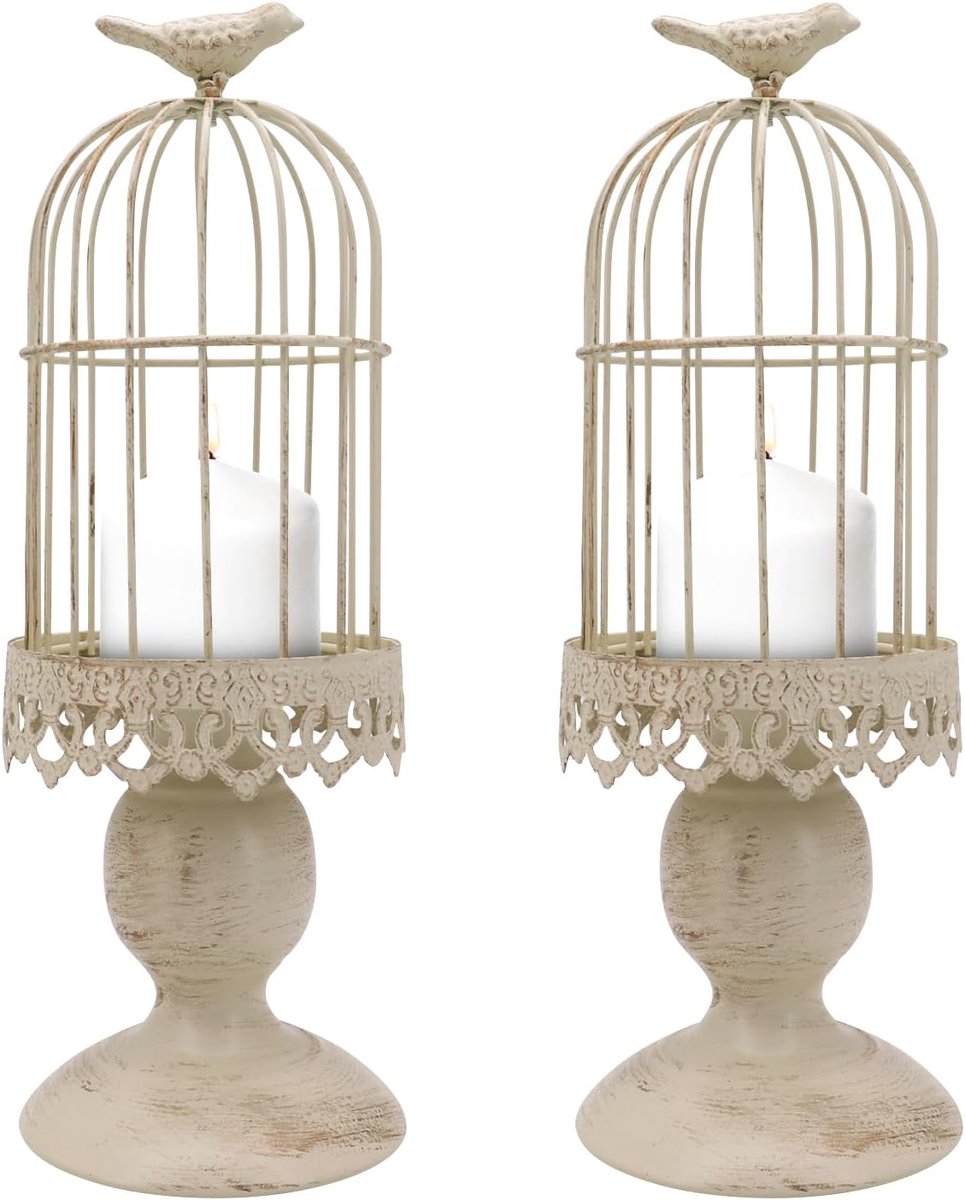 Kaarsenhouder - Vintage vogelkooi design - Ivoor - Unieke decoratie voor huis - ShopVlot