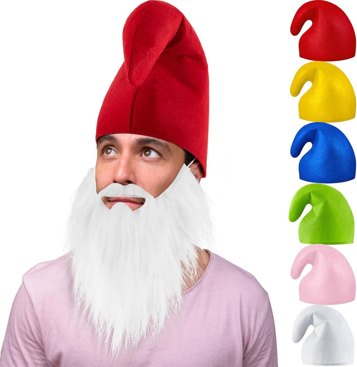 Dwergkostuumset, dwerghoed, wit, dwerghoed, carnaval, kabouter, hoed, kerstman, hoed, elfhoed, grappige kostuums voor volwassenen, Halloween