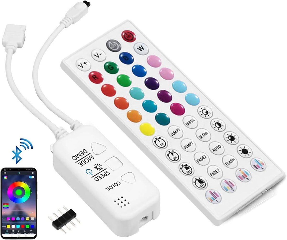 iNextStation 44 Toetsen IR Afstandsbediening RGB Led Strip Controller, Bluetooth 4-Pin LED Controller met APP-besturing/Muzieksynchronisatie DC 5-24V voor 5050 2835 RGB Led Strip Lichten