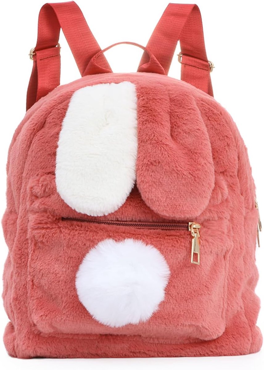 pluche konijnenoren rugzak voor tienermeisjes pluizige fuzzy Kawaii schoudertas handtassen schooltas tas, roze