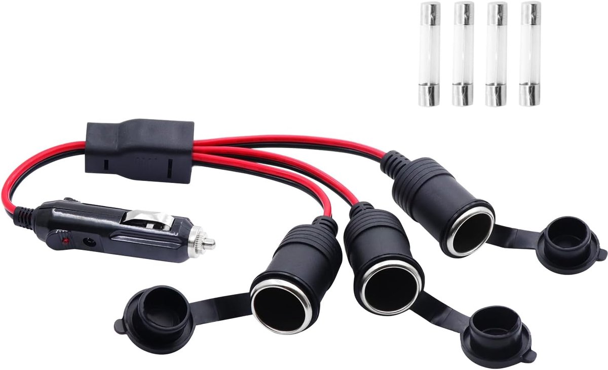 Sigarettenaansteker Splitter Adapter 12V 24V - 3 Weg Verlengsnoer - 20A Zekering - Ideaal voor Bandenpomp - ShopVlot