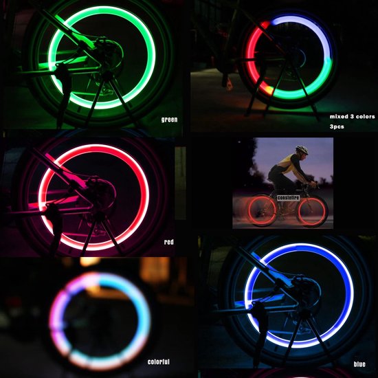SnelShoppen - LED Fietslampen, 5 Stuks Neon Fietslampen met 3 Lichtstanden, Spakenverlichting voor MTB Veiligheid, Fietsverlichting voor Stadsfiets, V — afbeelding 5