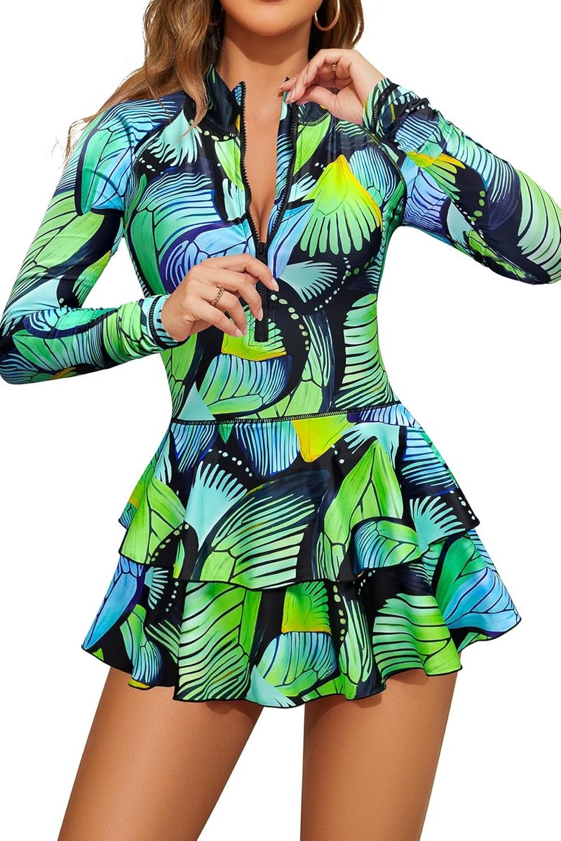 Rash Guard Badjurk voor dames, lange mouwen, met boyshort, ritssluiting, eendelig badpak, duimgaten, surfshirt, zwemshirt