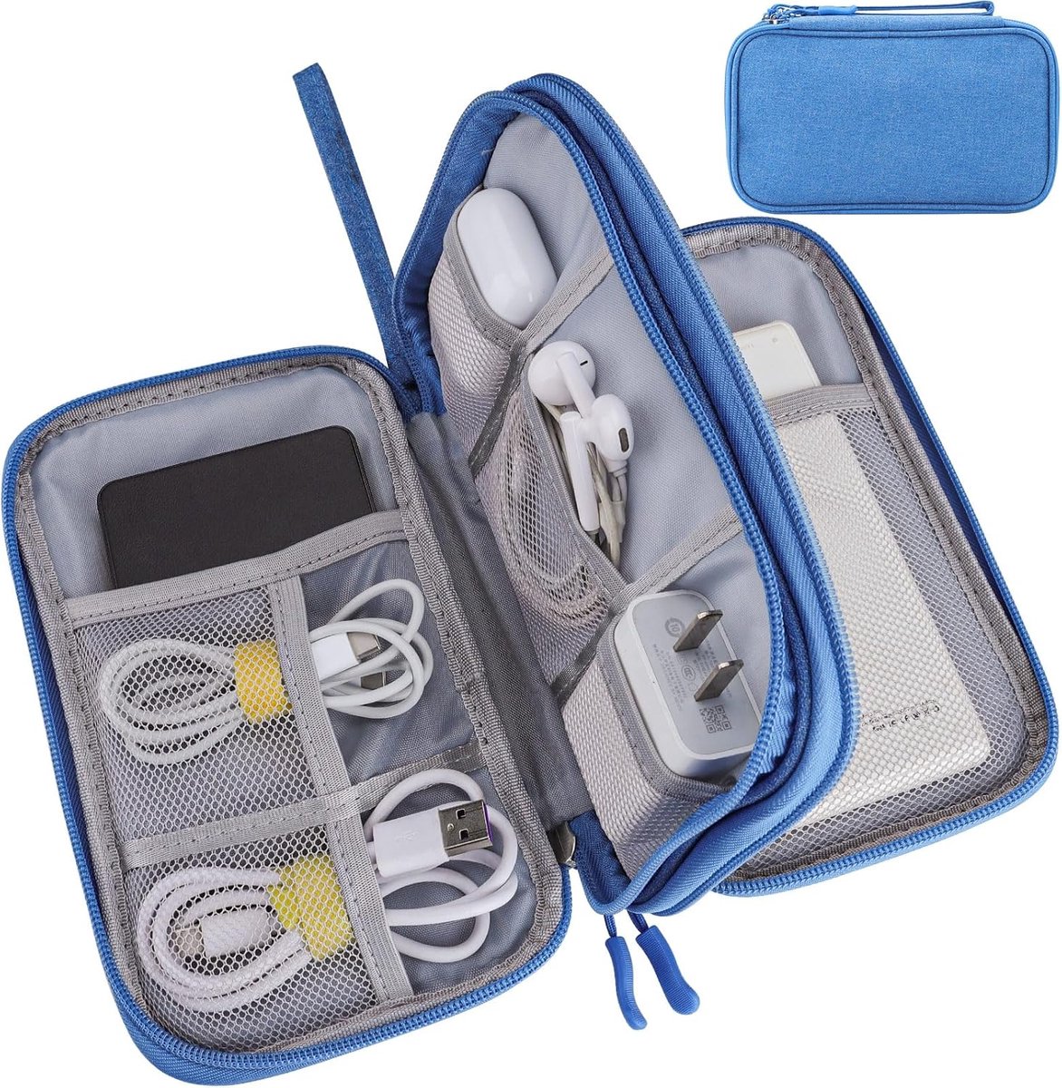 Reisorganisatortas, elektronica reisorganisator, waterdicht, kabelorganizer, reisaccessoires, reisaccessoires, reisbenodigdheden voor dames en heren, 8,5 x 5 inch, hemelsblauw