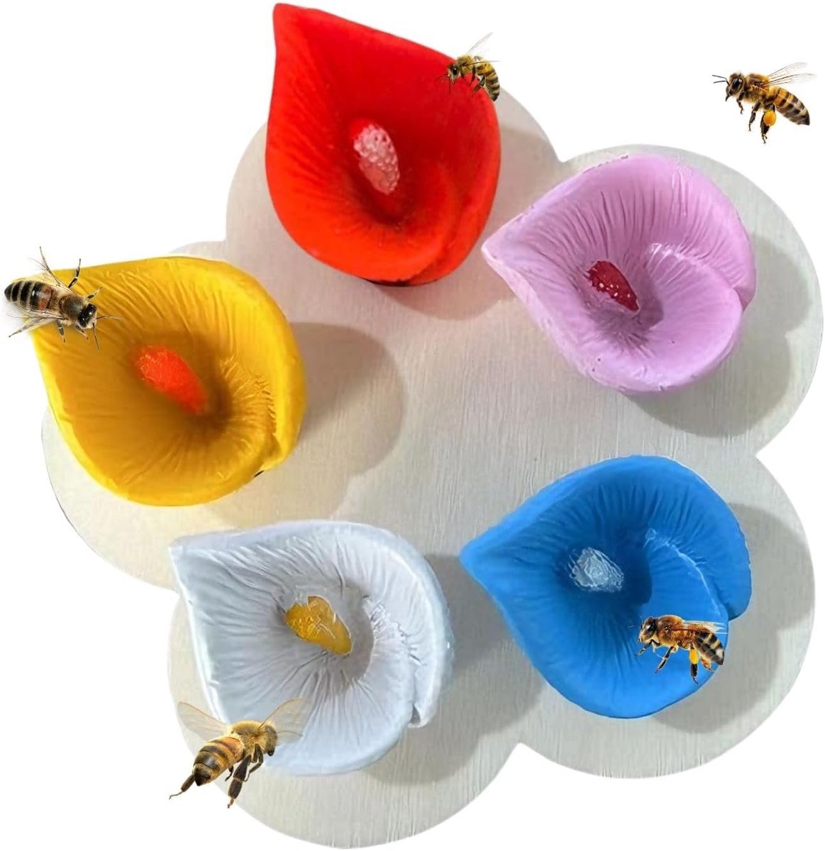 5 stuks bijendranken, insectendrinkbekers, bijenbekers voor bijen, insecten, hars, bloemenvorm, bijen, insecten, drinkbeker, kleurrijke bijenbeker