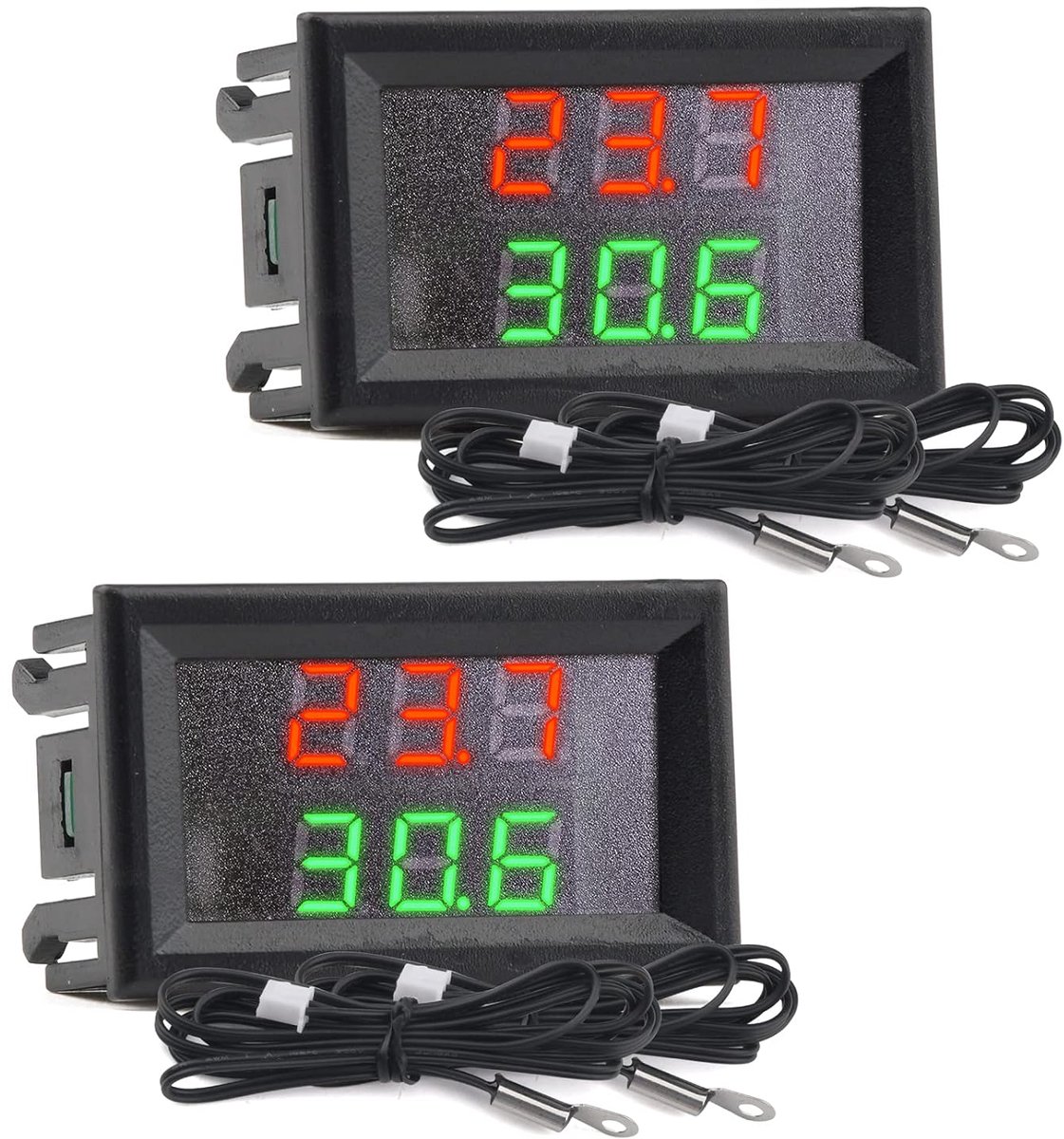 SnelShoppen - 2PCS Mini DC Digitale Thermometer met Dubbele Display en NTC Waterdichte Metalen Sensor - Temperatuurmeter voor Auto, Kamer en Binnengeb