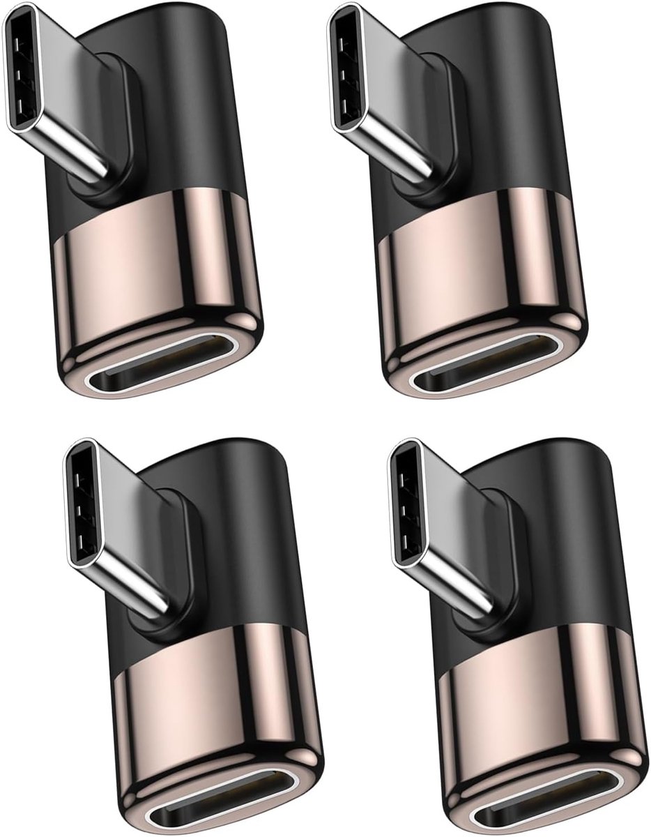 USB C Haakse Verlenger, 40Gbps, 100W, 8K, Zink, 4 stuk, Zeer Compact | 90° hoek, USB4, OTG, compatibel met laptop, tablet, telefoon en Switch, ideaal voor kantoor en reizen, stevig en duurzame