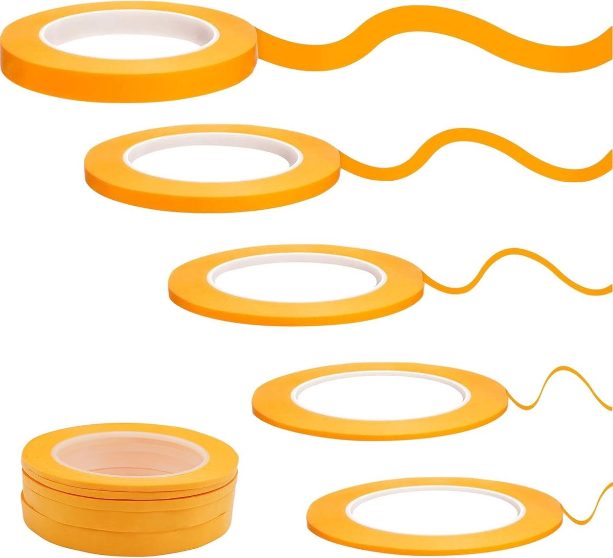 5 rollen schildertape zelfklevende fineline-tape | 3/5/10/12 mm x 50 m oranje plakband, schilderstape voor autolak, schilderwerk, decoreren